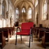 Stackable Iron Frame Church Chair With Arm Linen Fabric Thick Foam Padded Worship Chair Custom Color For Religious Venue Auditorium Bulk Supply
