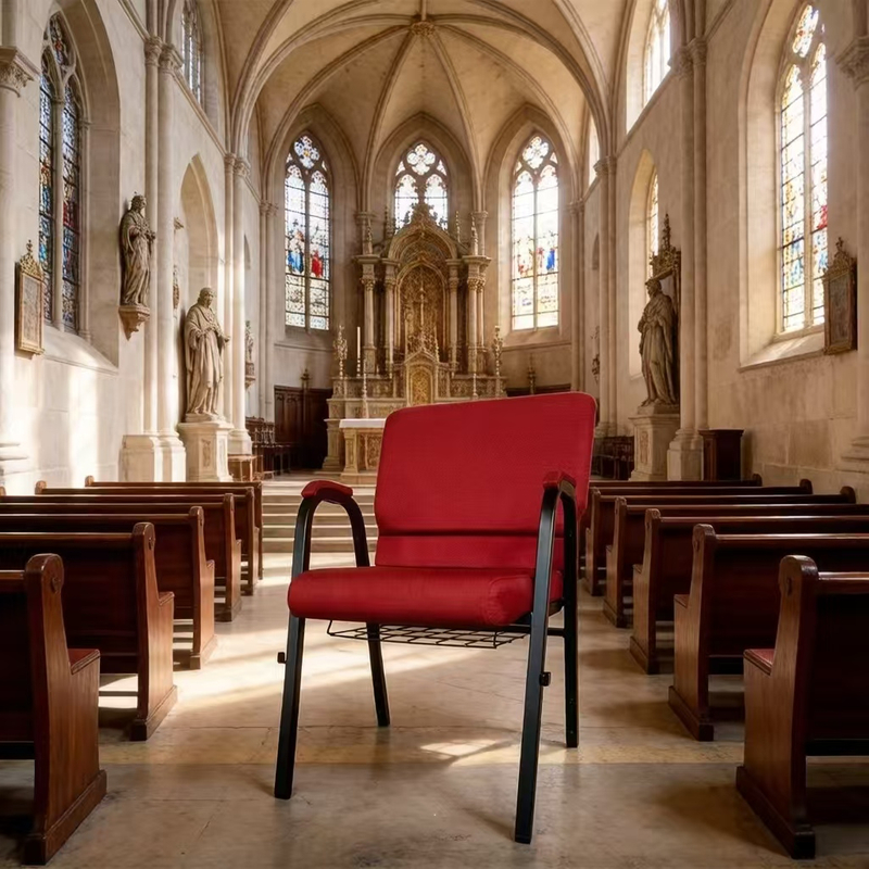 Stackable Iron Frame Church Chair With Arm Linen Fabric Thick Foam Padded Worship Chair Custom Color For Religious Venue Auditorium Bulk Supply