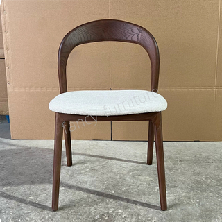 Nordic Style Ash Wood Upholstered Dining Chair, Curved Back Design with Soft Cushion for Living Room & Cafe