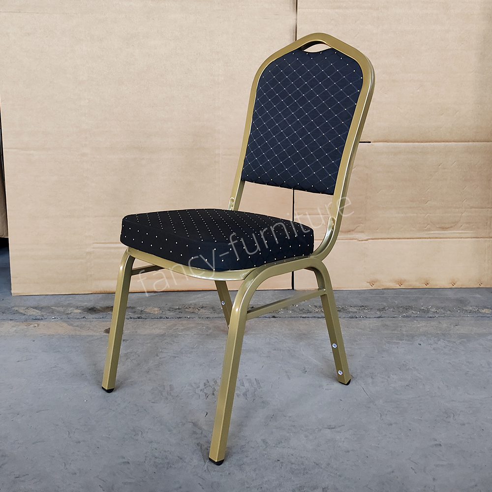 Used Hotel Banquet Chairs Cheap Stackable Stable Modern Metal Fabric Solid Back Foam Cushion Iron Legs Banquet Chair