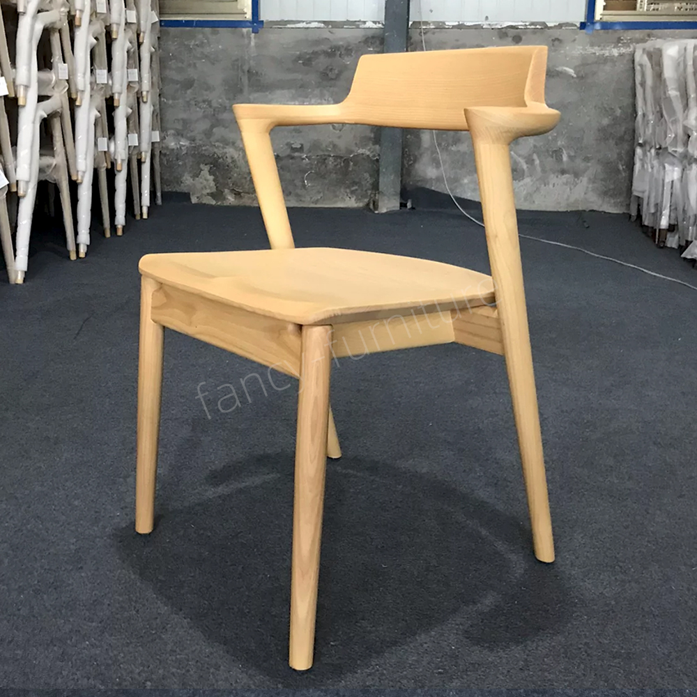 Nordic Modern European Design Peninsula Dining Chair Natural Finish Ash Solid Wood Armchair for Home Furniture & Hotel Use