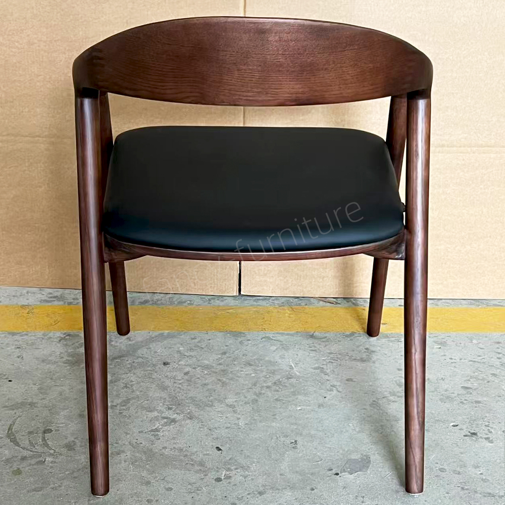 Factory Direct Sales of Modern Design Walnut-colored Solid Wood Dining Chairs with Laser-engraved, Nail-free Seat Panels And PU Cushions.