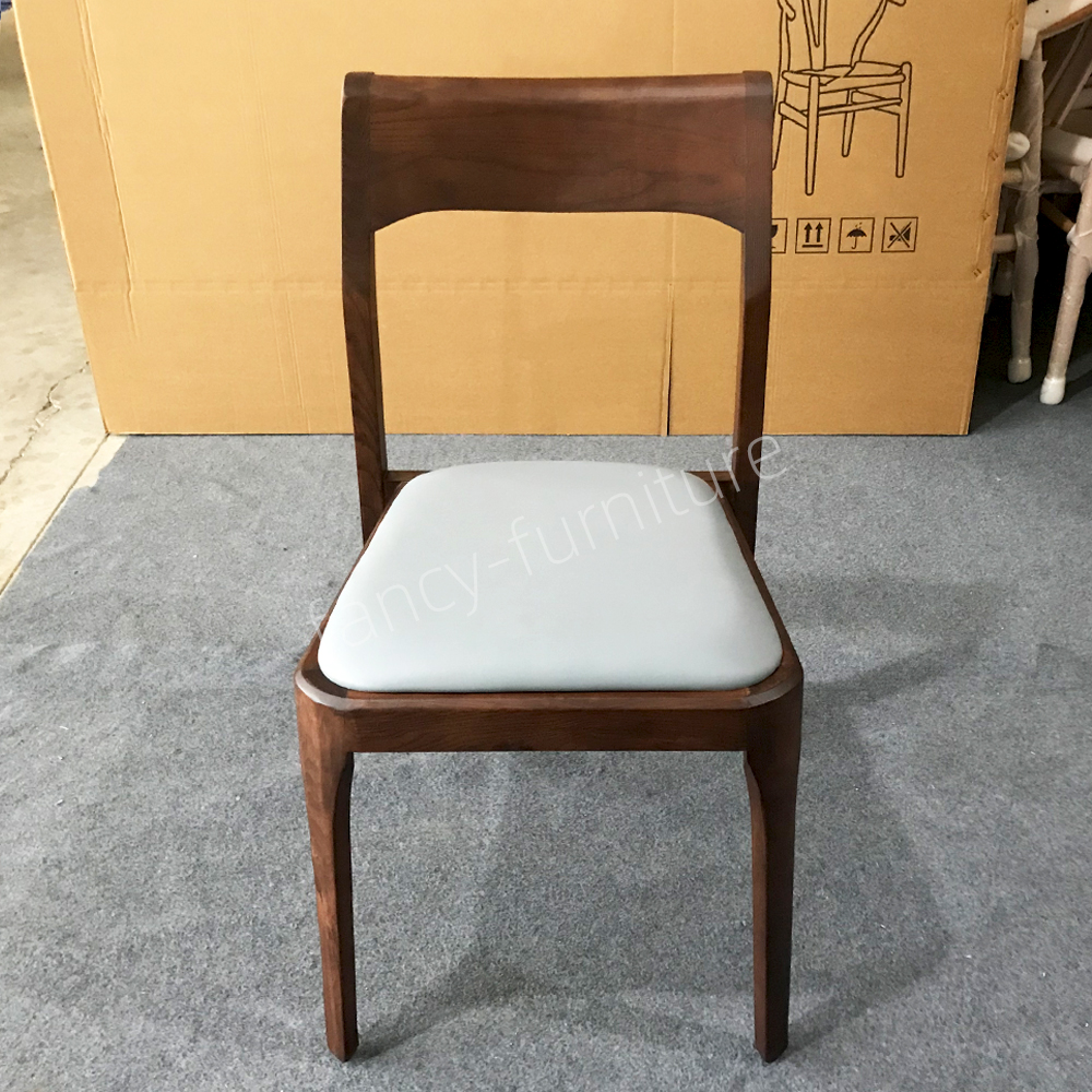 Modern Walnut Finish Solid Ash Wood Dining Chair with Soft Upholstered Seat, Armless Ergonomic Backrest, Mid-Century Chair