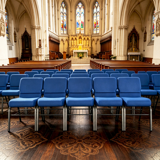 Brand New Church Chairs, Stackable, And Can Be Fitted with Bookshelves And Signs. Suitable for Churches And Other Religious Venues.