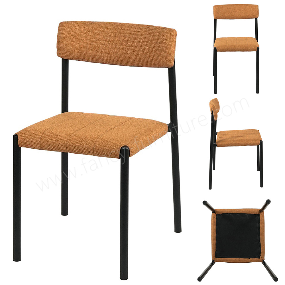 Nordic Style Linen Fabric Dining Chair, Curved Backrest Side Chair with Sturdy Metal Legs for Dining Room