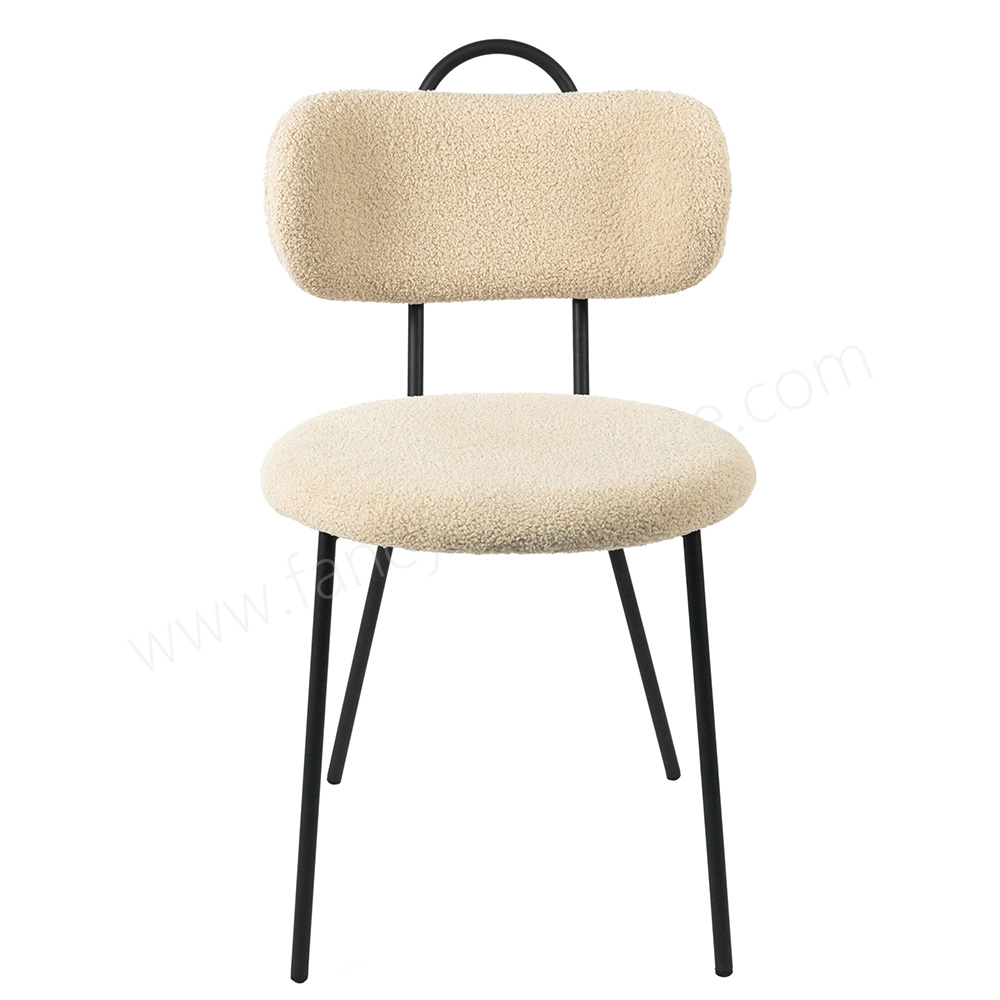 Soft Teddy Boucle Dining Chair, Comfortable Upholstered Kitchen Chair with Sturdy Black Legs