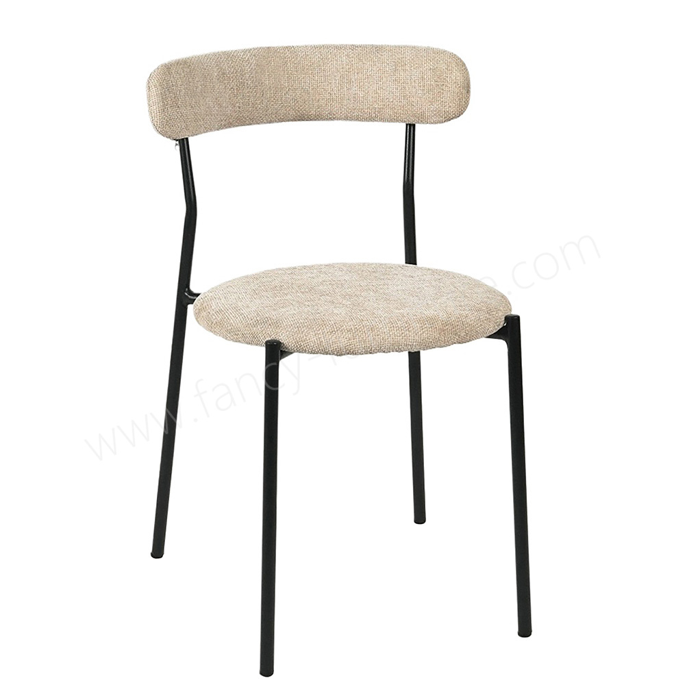 Breathable Linen Curved Back Dining Chair, Soft Fabric Kitchen Chair with Sturdy Black Metal Frame