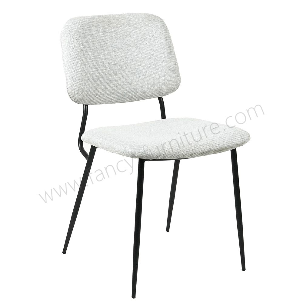 Linen Fabric Dining Chair with Black Metal Legs, Modern Upholstered Side Chair for Kitchen & Living Room