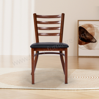 Wood Grain Metal Frame PU Leather Upholstered Dining Chair Non Foldable Durable Commercial Restaurant Side Chair For Hotel Cafe Banquet Home Dining Use