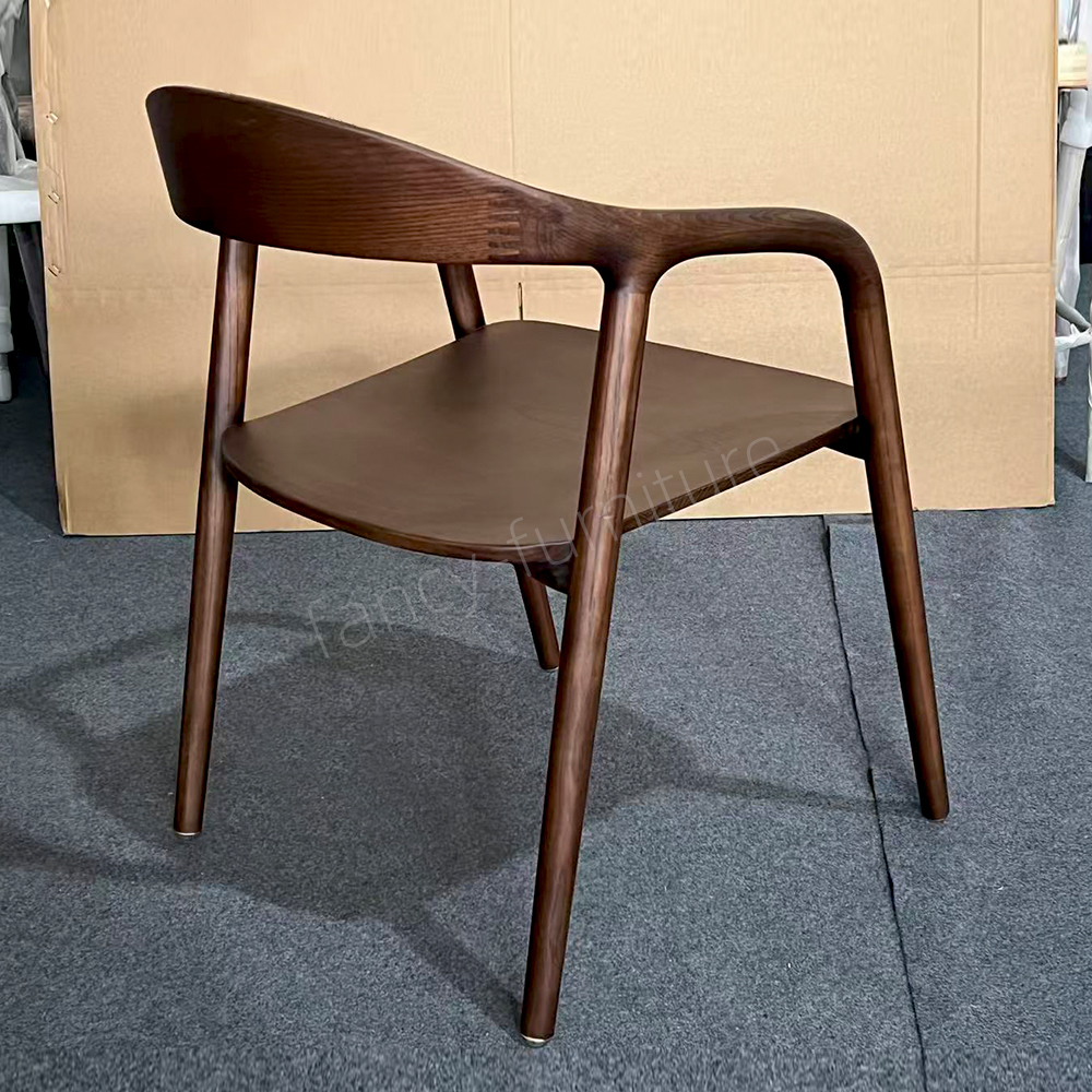 Wholesale Mid-Century Modern Solid Wood Shumate Dining Chair, Dark Walnut Finish Integrated Armrest Chair for Home Restaurant