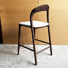 Modern Walnut Solid Wood Bar Stool with Upholstered Cushion, Curved Back Counter Height Chair for Kitchen & Bar