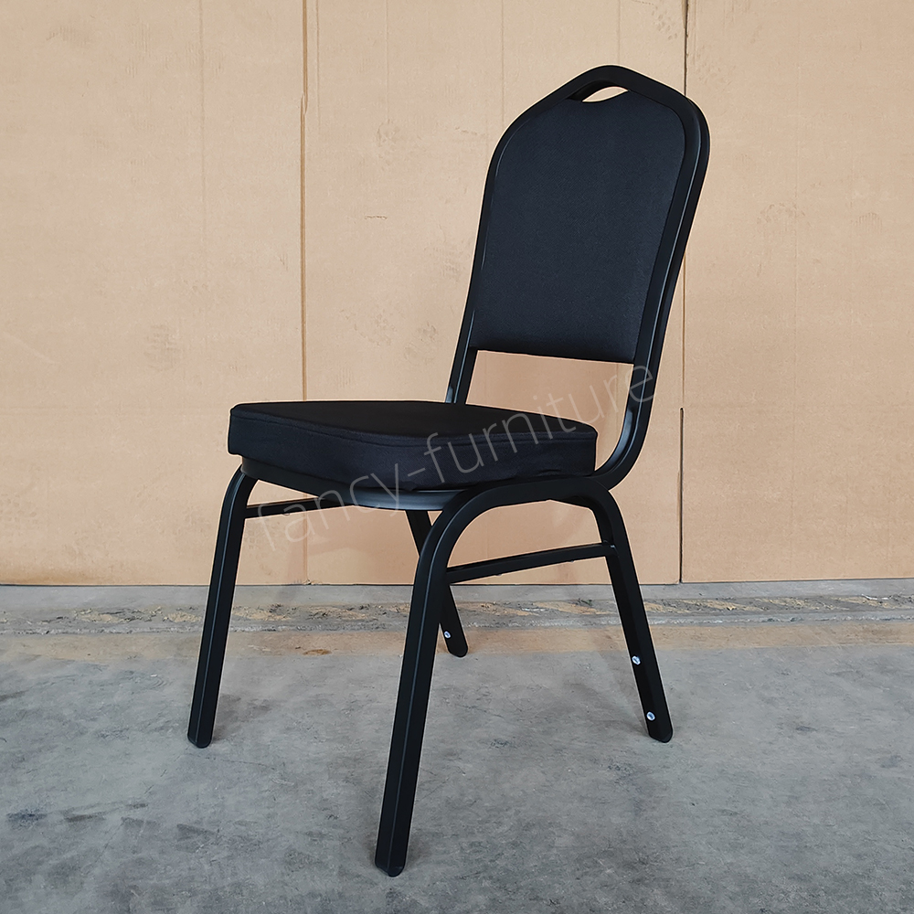Banquet Chair Modern Metal Fabric Stackable Stable Commercial Hotel Dining Chair Solid Back Foam Cushion Iron Legs Chairs