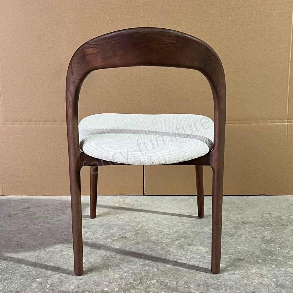 Nordic Style Ash Wood Upholstered Dining Chair, Curved Back Design with Soft Cushion for Living Room & Cafe