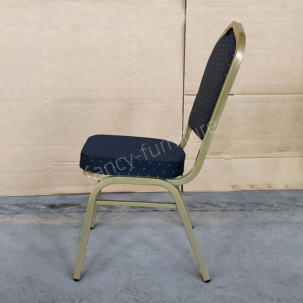 Used Hotel Banquet Chairs Cheap Stackable Stable Modern Metal Fabric Solid Back Foam Cushion Iron Legs Banquet Chair