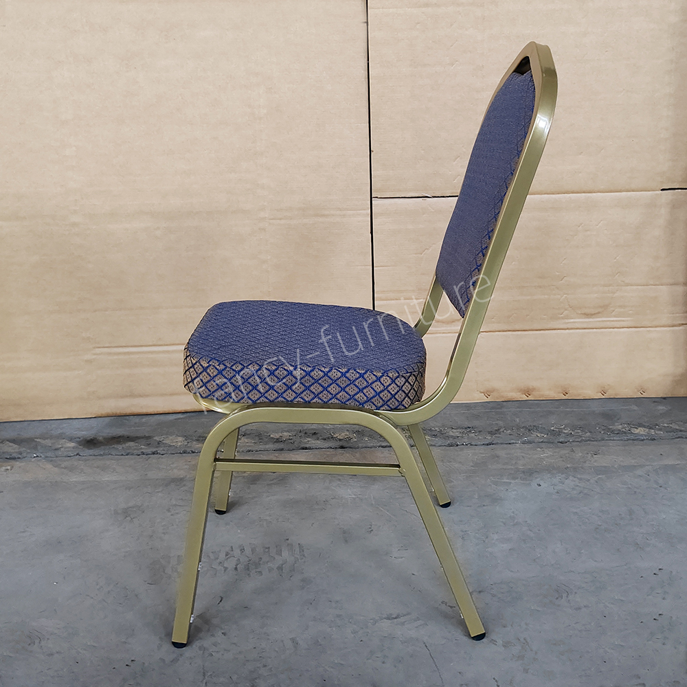 Wholesale Fancy Banquet Chair Stackable Modern Metal Fabric Banquet Chair Solid Back Foam Cushion Iron Legs Hotel