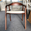 Modern Solid Wood Armrest European Design Durable Ergonomic Dining Chair Curved Back Walnut Finish Home Restaurant Hotel Use
