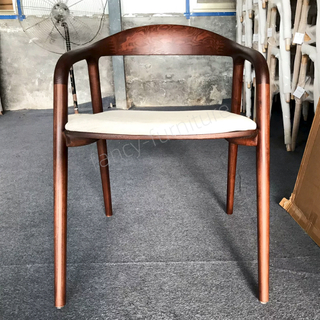 Modern Solid Wood Armrest European Design Durable Ergonomic Dining Chair Curved Back Walnut Finish Home Restaurant Hotel Use