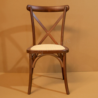 Wholesale Stackable Beech Wood Crossback Chairs, Natural Real Rattan Seat, Durable Rustic Dining Chairs for Cafe & Hotel Use