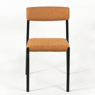 Nordic Style Linen Fabric Dining Chair, Curved Backrest Side Chair with Sturdy Metal Legs for Dining Room