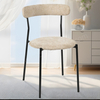 Breathable Linen Curved Back Dining Chair, Soft Fabric Kitchen Chair with Sturdy Black Metal Frame