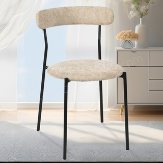 Breathable Linen Curved Back Dining Chair, Soft Fabric Kitchen Chair with Sturdy Black Metal Frame