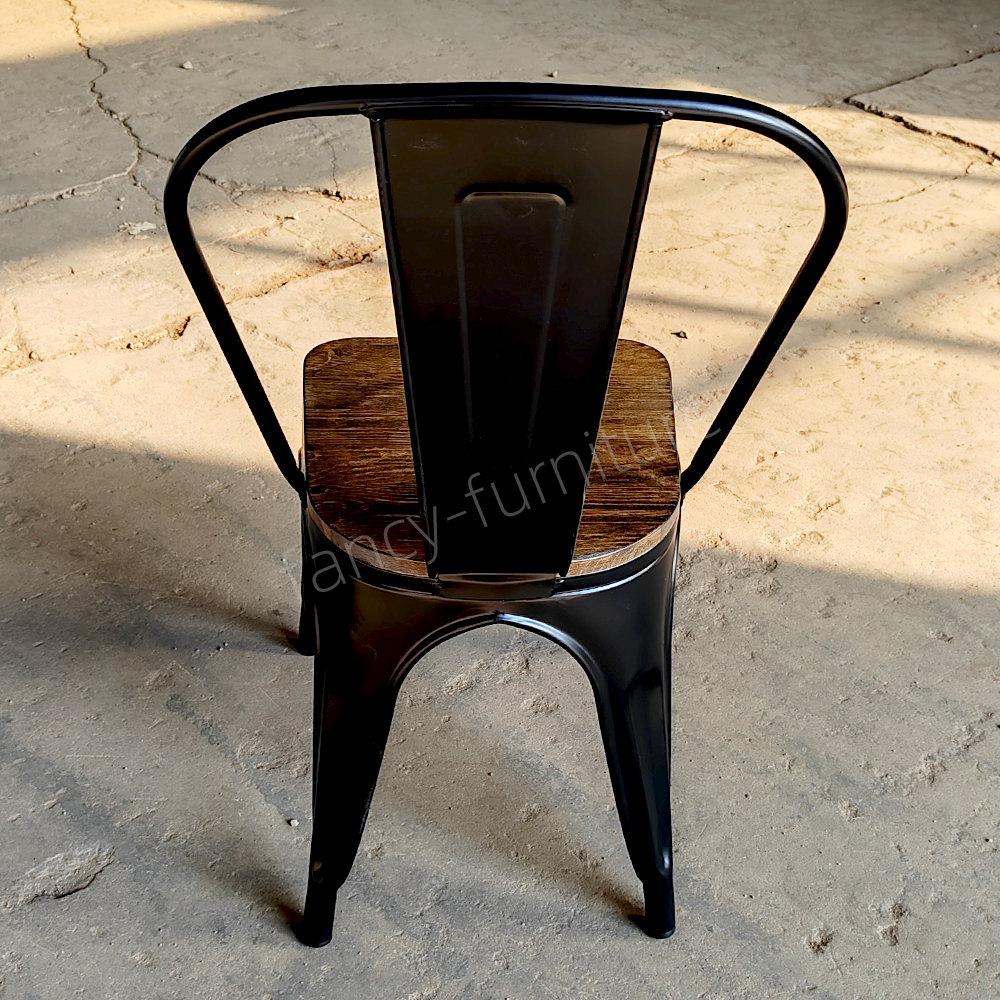 Black Industrial Stackable Metal Dining Chair with Solid Wood Seat, Iron Chair for Restaurant, Cafe, Patio And Home Kitchen