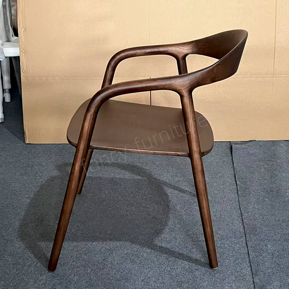 Wholesale Mid-Century Modern Solid Wood Shumate Dining Chair, Dark Walnut Finish Integrated Armrest Chair for Home Restaurant