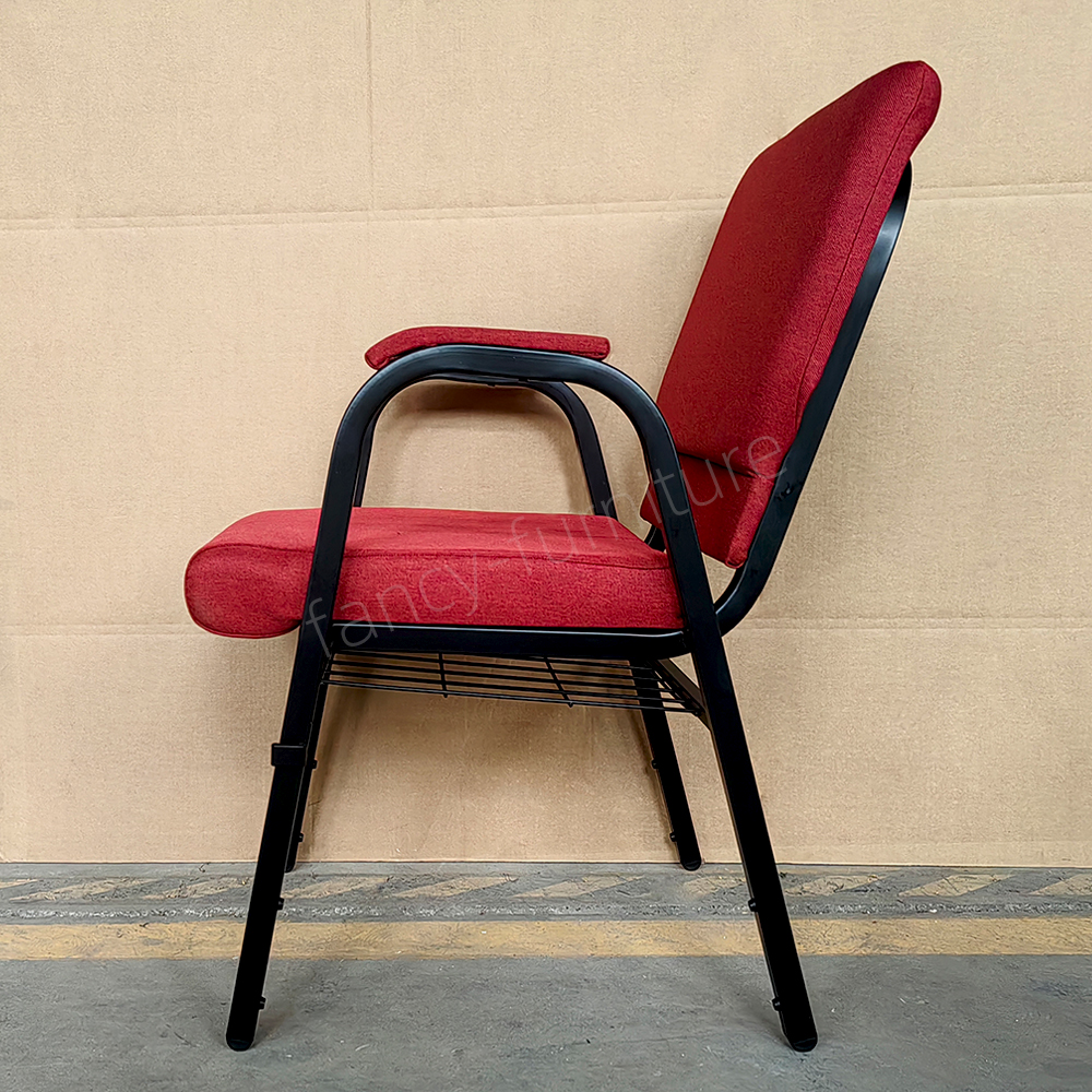 Stackable Iron Frame Church Chair With Arm Linen Fabric Thick Foam Padded Worship Chair Custom Color For Religious Venue Auditorium Bulk Supply