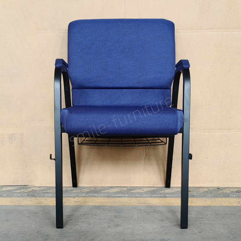 Custom Color Upholstered Arm Church Chair Stackable Iron Frame Modern Worship Seating for Religious Venue & Auditorium