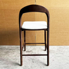 Modern Walnut Solid Wood Bar Stool with Upholstered Cushion, Curved Back Counter Height Chair for Kitchen & Bar
