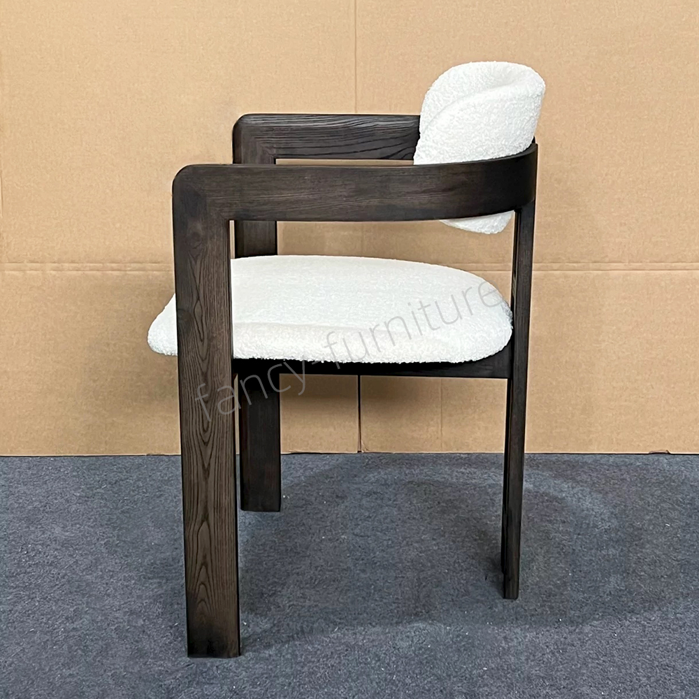 Modern Walnut Color Solid Wood Armrest Dining Chair with Upholstered Fabric Cushion, Curved Backrest for Home & Restaurant