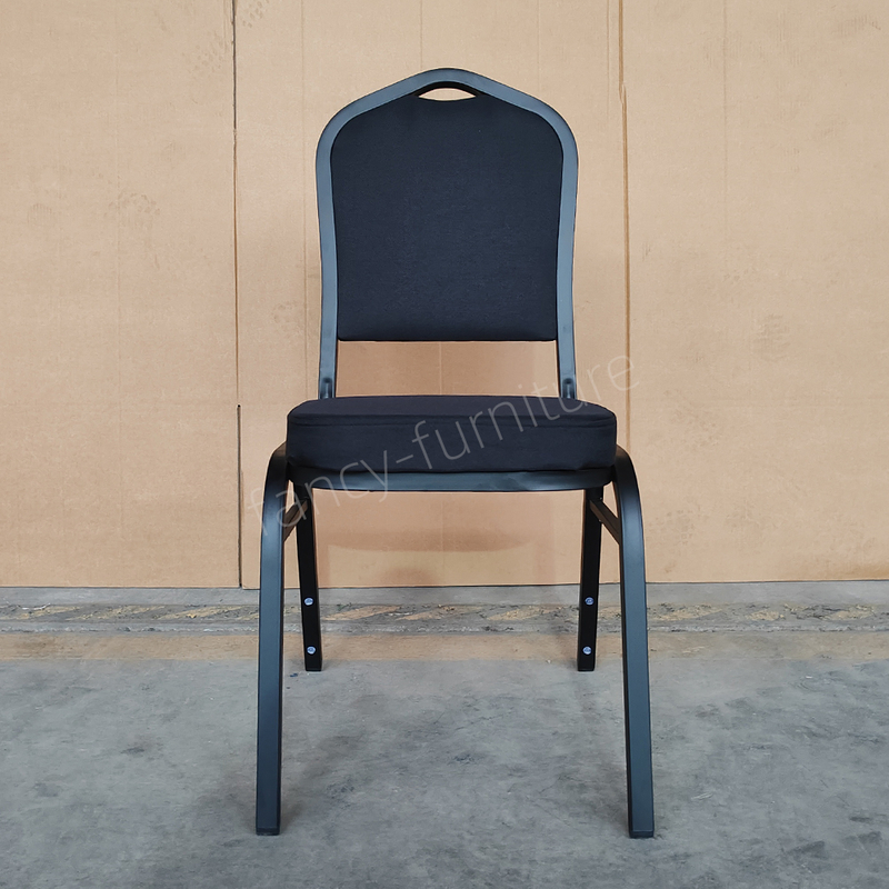 Banquet Chair Modern Metal Fabric Stackable Stable Commercial Hotel Dining Chair Solid Back Foam Cushion Iron Legs Chairs