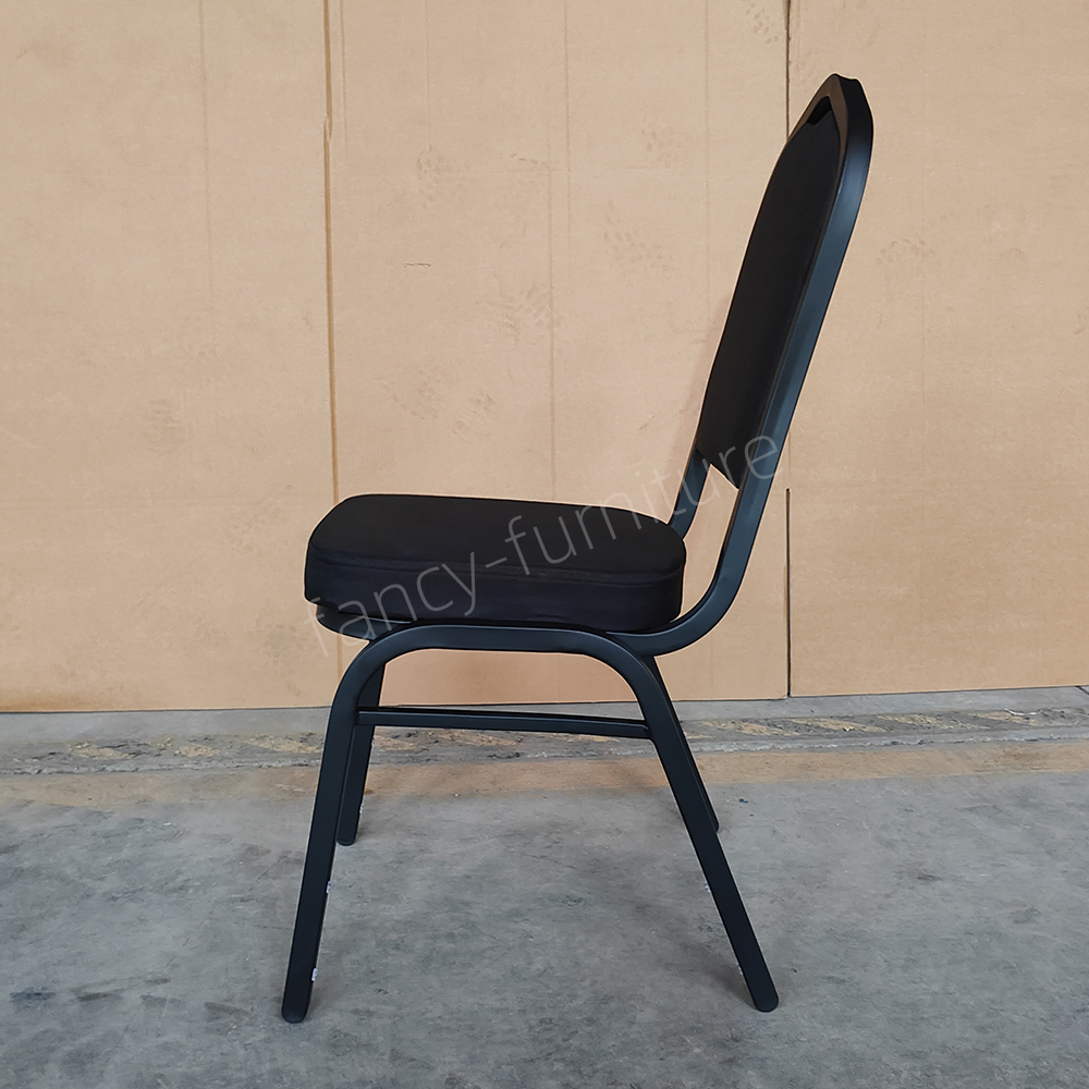 Banquet Chair Modern Metal Fabric Stackable Stable Commercial Hotel Dining Chair Solid Back Foam Cushion Iron Legs Chairs