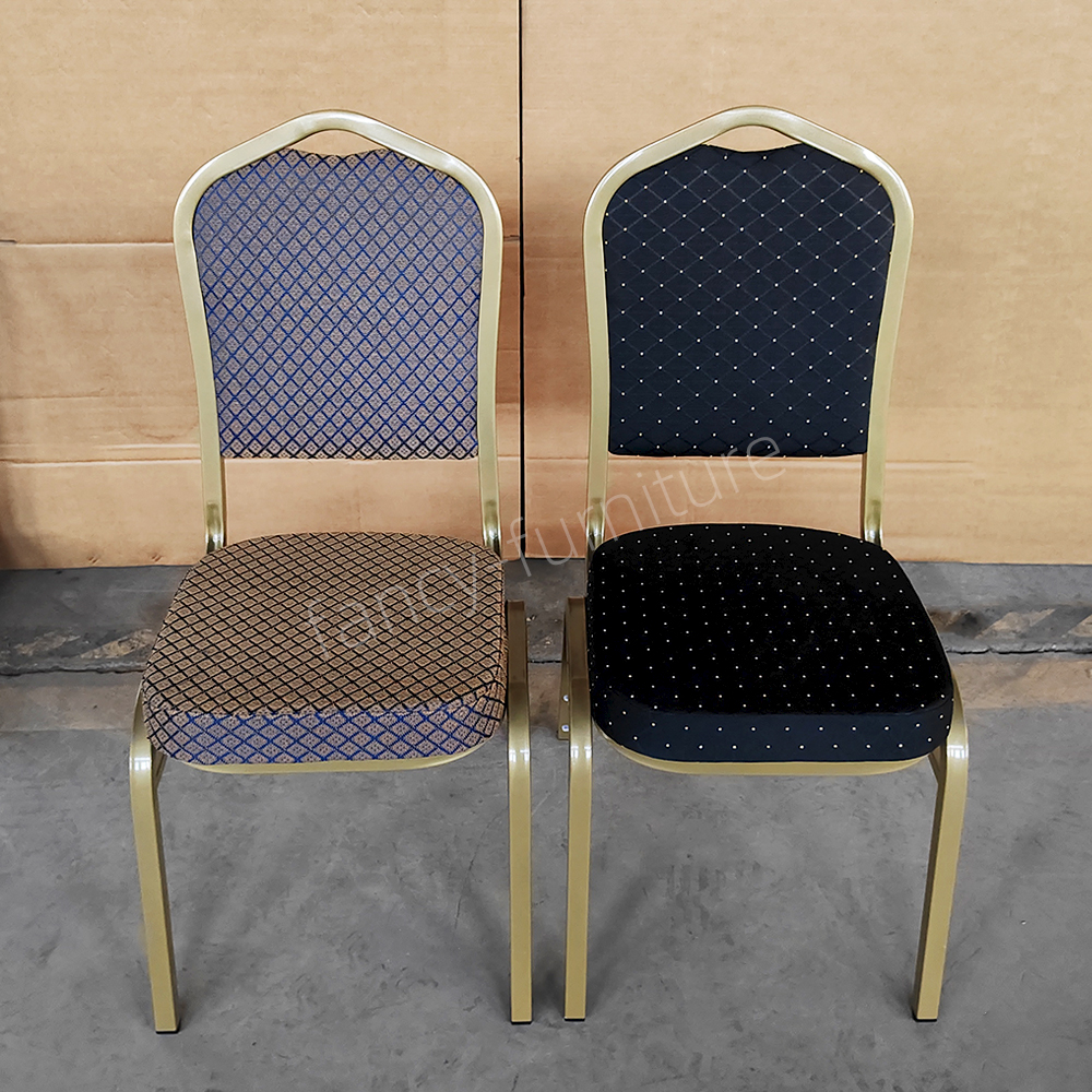 Wholesale Fancy Banquet Chair Stackable Modern Metal Fabric Banquet Chair Solid Back Foam Cushion Iron Legs Hotel