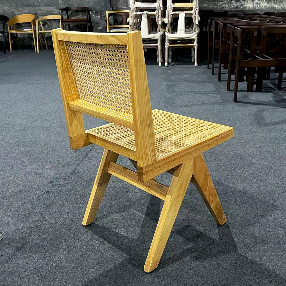 High Quality Rubber Wood Dining Chair, Nordic Style Armless Woven Rattan Chair with Natural Rubber Wood Frame for Home