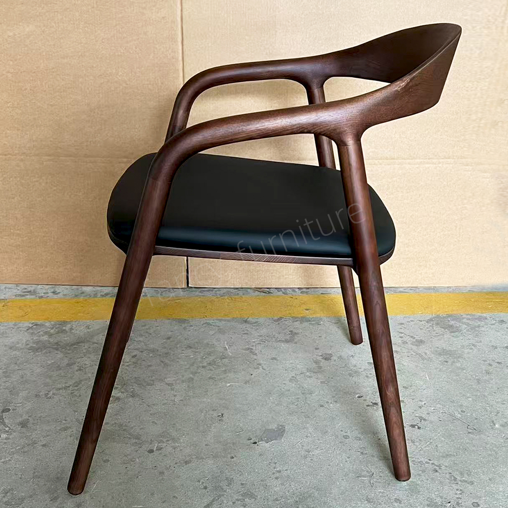 Factory Direct Sales of Modern Design Walnut-colored Solid Wood Dining Chairs with Laser-engraved, Nail-free Seat Panels And PU Cushions.