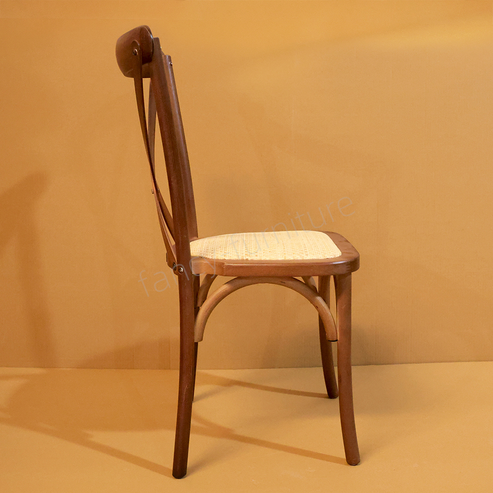 Wholesale Stackable Beech Wood Crossback Chairs, Natural Real Rattan Seat, Durable Rustic Dining Chairs for Cafe & Hotel Use