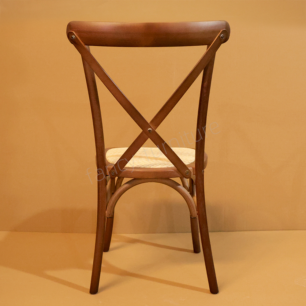 Wholesale Stackable Beech Wood Crossback Chairs, Natural Real Rattan Seat, Durable Rustic Dining Chairs for Cafe & Hotel Use