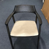 Black Finished Ash Wood Hiroshima Dining Chair with Soft Cushion, Minimalist Japanese Style Arm Chair for Home Use