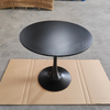 Nordic Tulip Round Dining Table, MDF Top with Metal Base, Black/White, for Kitchen, Cafe, Patio, Living Room