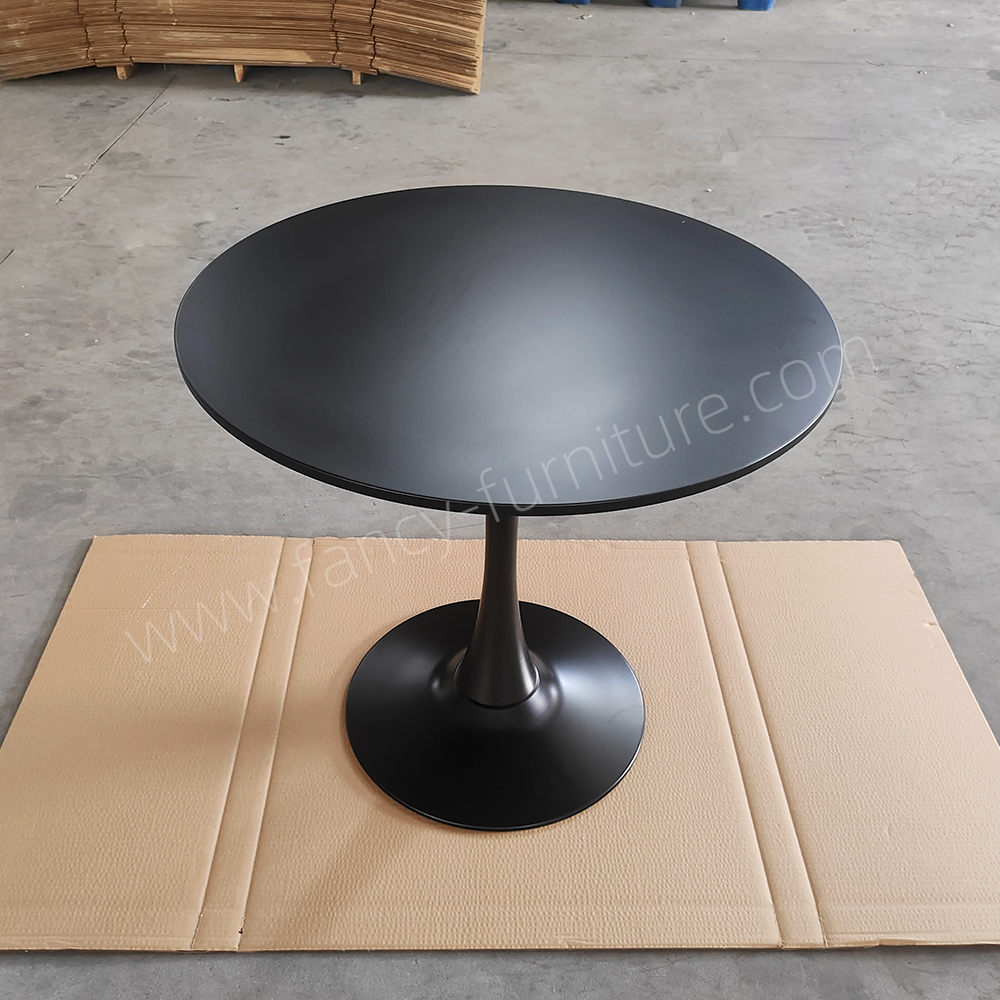 Nordic Tulip Round Dining Table, MDF Top with Metal Base, Black/White, for Kitchen, Cafe, Patio, Living Room