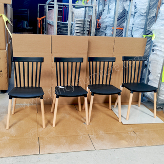 Modern Windsor Dining Chair, Plastic Seat & Backrest with Beech Wood Legs, Ideal for Kitchen, Living Room, Stackable Design
