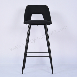 Modern Linen Bar Chair with Black Steel Legs Comfortable Height Bar Stool with Footrest for Kitchen Island, Home Bar