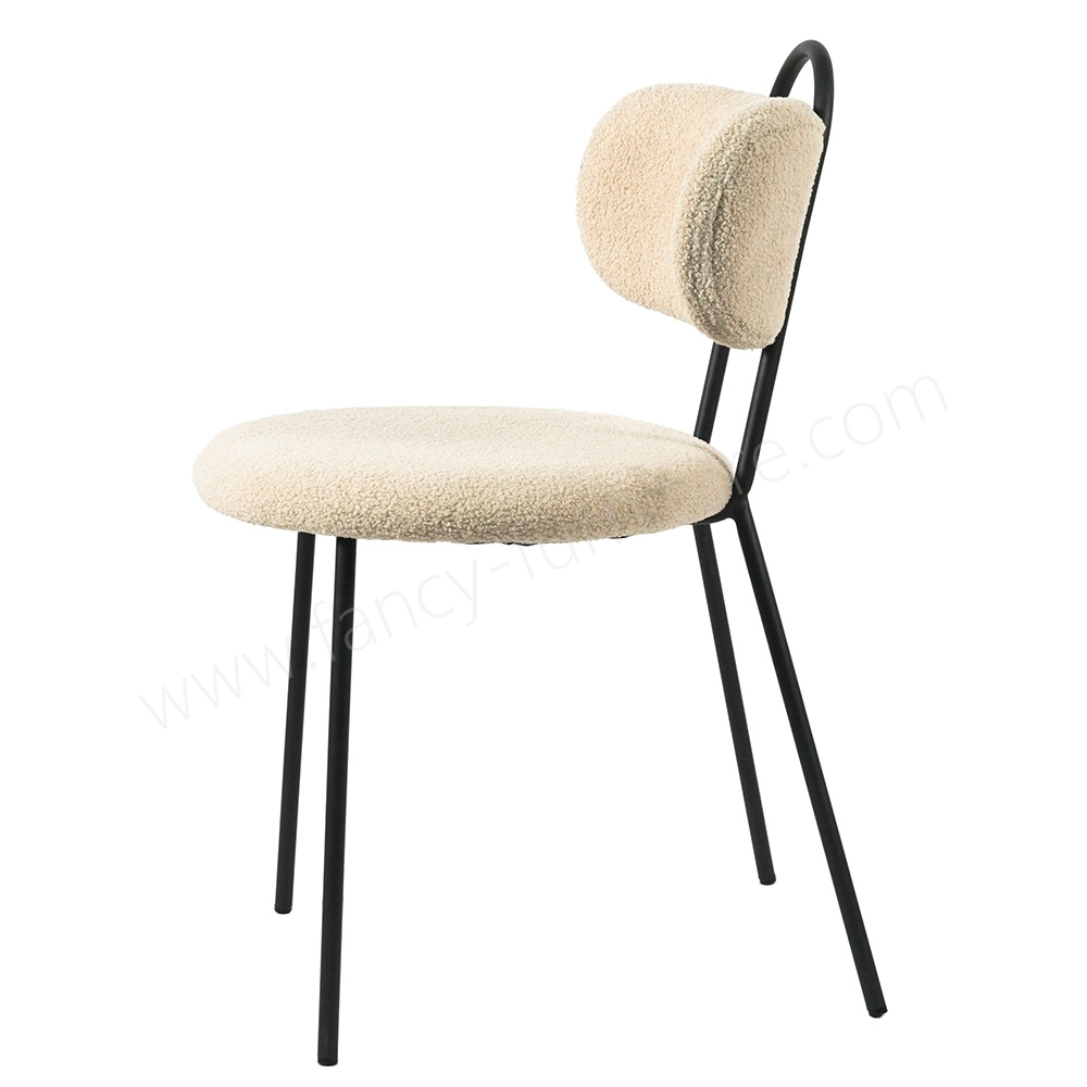 Soft Teddy Boucle Dining Chair, Comfortable Upholstered Kitchen Chair with Sturdy Black Legs