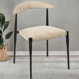 Durable Black Leg Linen Dining Chair, Curved Backrest Fabric Chair for Commercial & Home Use