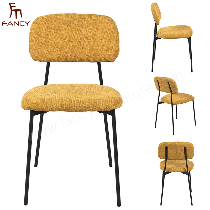 Yellow INS Style Simple Dining Chair European Style Upholstered Dining Chair Metal Leg Dining Chair