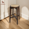 Real Rattan Cushion Round Stool Rubber Wood European Style High-end Home Luxury Solid Wood Chair