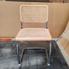 Armless Rattan Accent Chair, Natural Beech Wood Trim Plastic Rattan Backrest Chair with Electroplated Metal Legs for Home Dining
