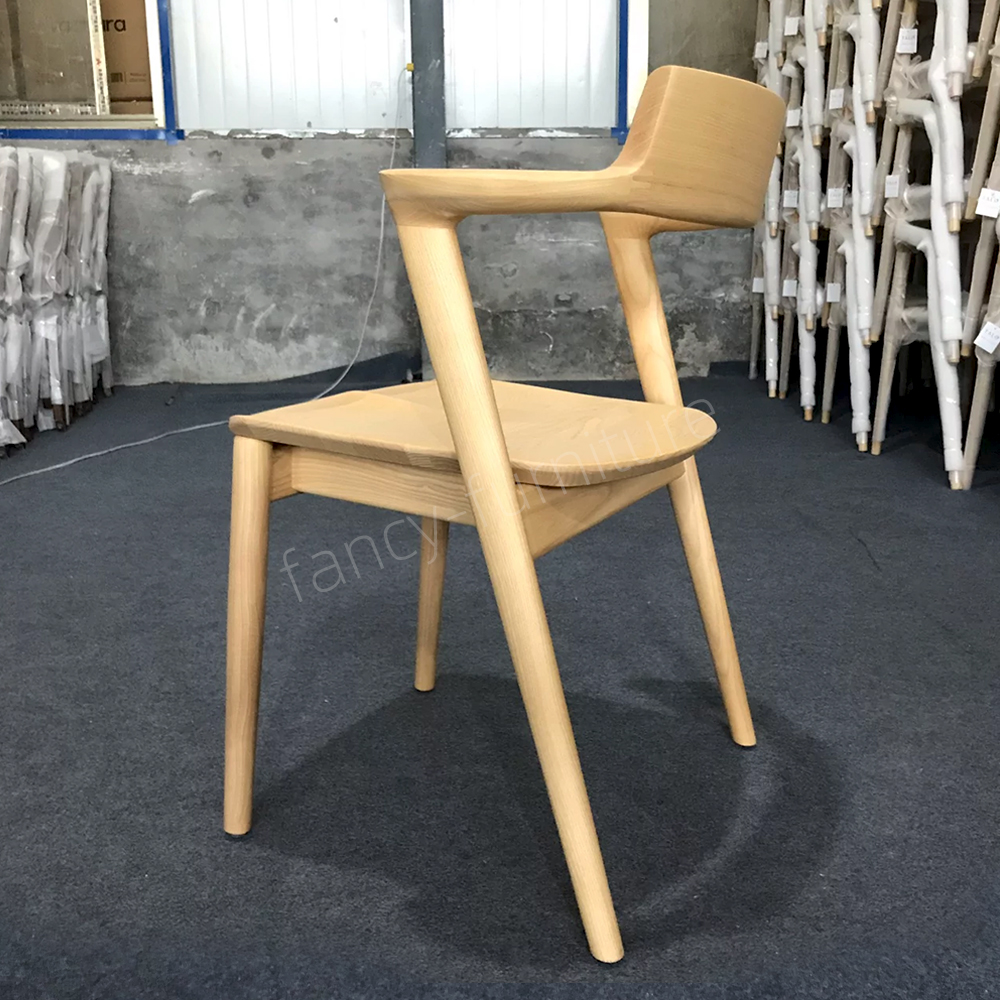 Nordic Modern European Design Peninsula Dining Chair Natural Finish Ash Solid Wood Armchair for Home Furniture & Hotel Use