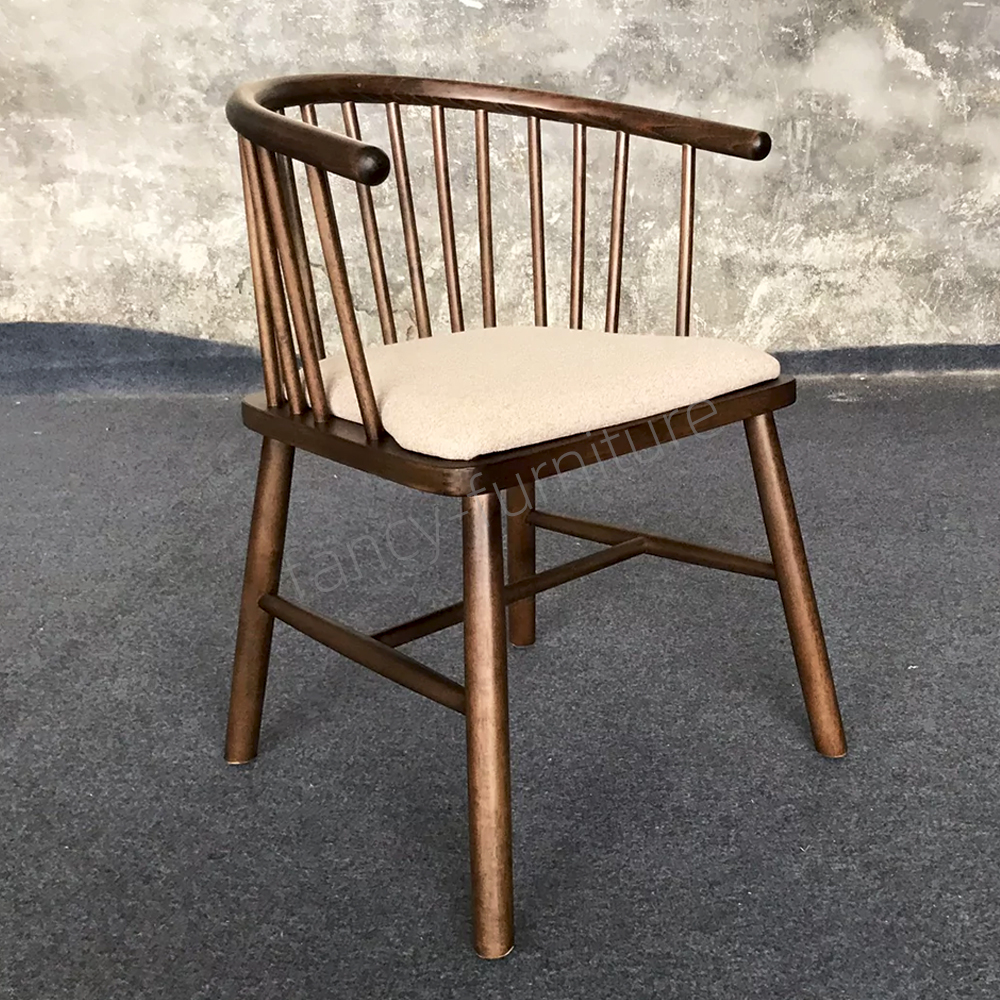 Nordic Style Modern Ergonomic Windsor Arm Chair with Cushion Solid Rubber Wood Dining Chair for Home Restaurant Hotel